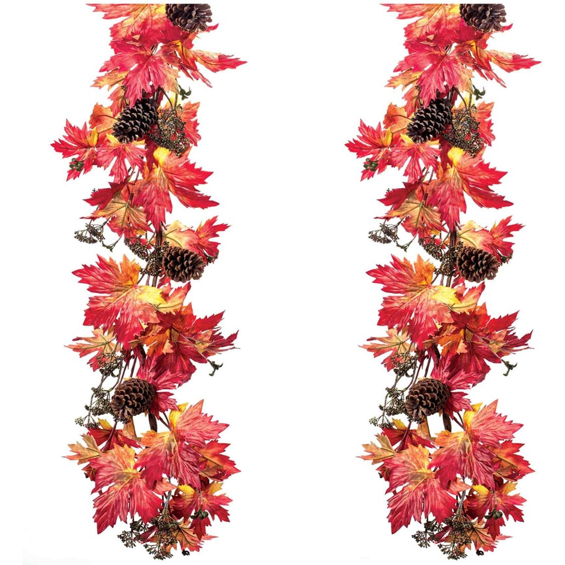 Melrose 5.7' Maple Leaf with Pinecone Fall Harvest Garlands - Red/Orange (Set of 2) - Thanksgiving & Holiday Decoration